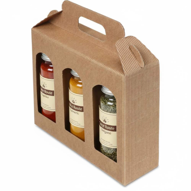 Jar Gift Box - Natural Textured Rib Window 3 - Spice / Seasoning Carrier