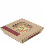 18 in. Catering Square with Window - Natural Brown Kraft with Red "Tasty", "Enjoy" Design