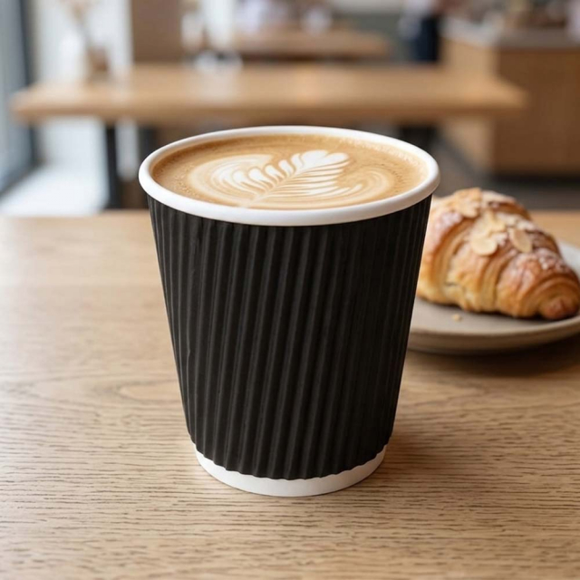 10 oz. Black Ripple Wall Paper Coffee Cups