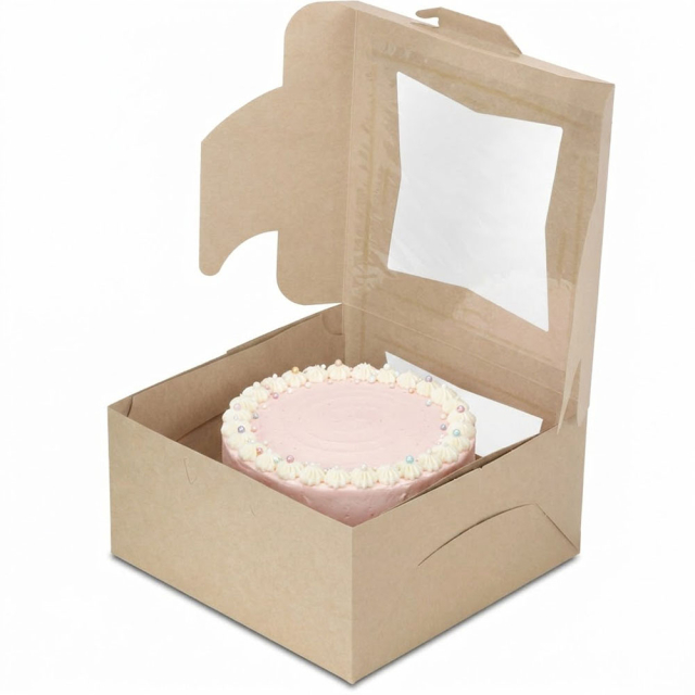 10 x 10 x 5 in. SCT Brown Kraft Window Bakery Cake Box