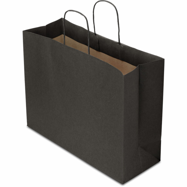 16 x 6 x 12 in. Turn Top Black Paper Shopping Bags