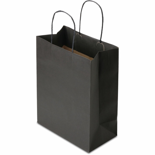 8 x 4 x 10 in. Turn Top Black Paper Shopping Bags