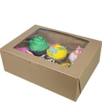 12 x 9 x 4" Recycled Brown Kraft Cupcake Bakery Boxes with Window