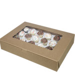 14 x 10 x 2.5" Recycled Brown Kraft Cupcake Bakery Boxes with Window