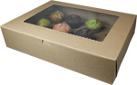 19 x 14 x 4" Recycled Brown Kraft Cupcake / Bakery Boxes with Window