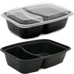 28 oz.  Two Compartment Plastic Food Container Combo Pack with Divided Lid
