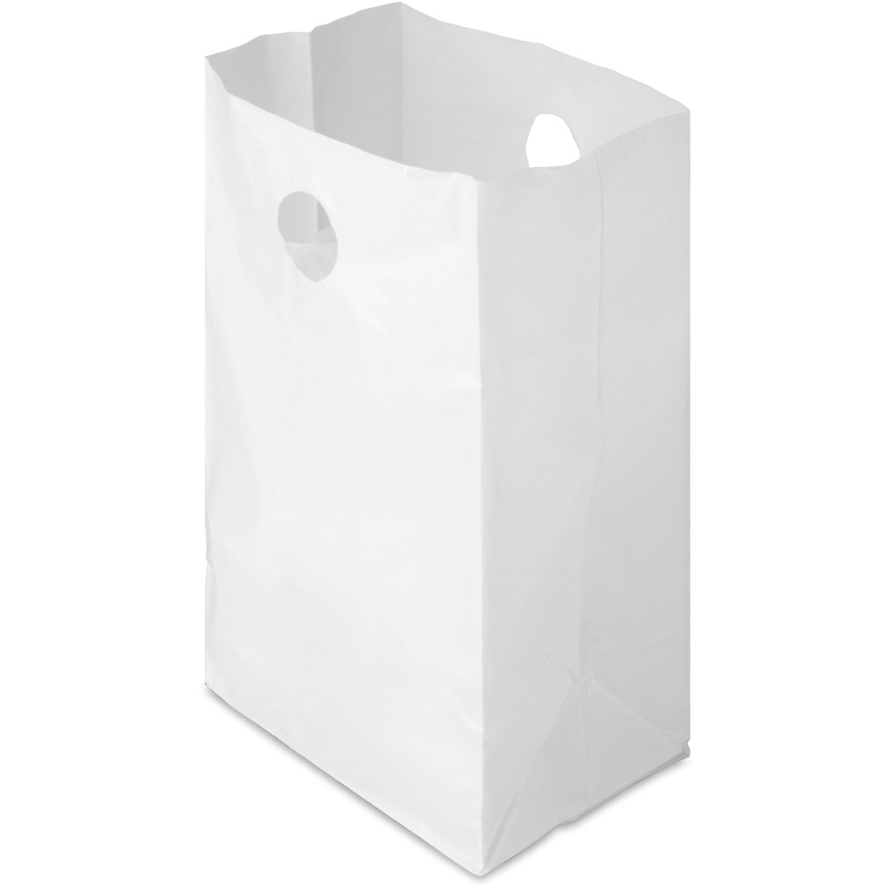 White HDPE Poly CarryOut Bags with Die Cut Handle - 8.25 x 6 x 14" #1A