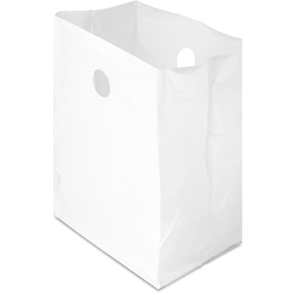 White HDPE Poly CarryOut Bags with Die Cut Handle - 12 x 9 x 16" #1