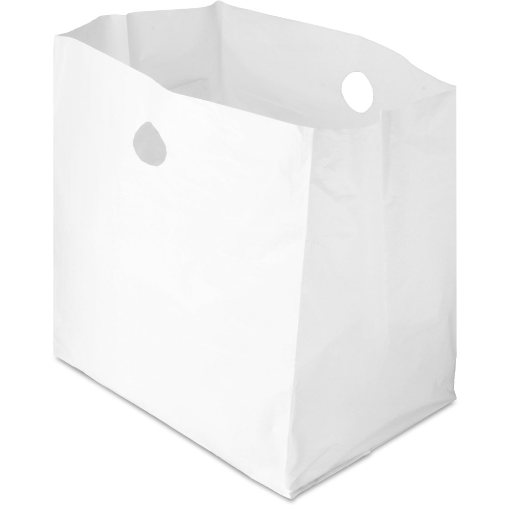 White HDPE Poly CarryOut Bags with Die Cut Handle - 14 x 10 x 14" #2