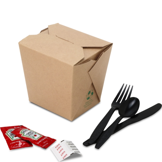 FoldPak LARGE 100% Recycled Brown Kraft Microwaveable Chinese Take Out Boxes - 32 oz.