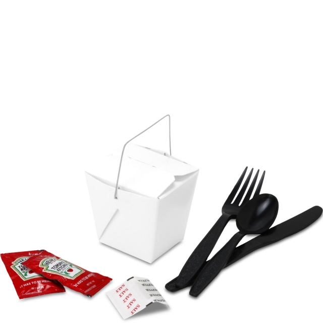 White FoldPak MINI Chinese Take Out Boxes with Wire Handle
