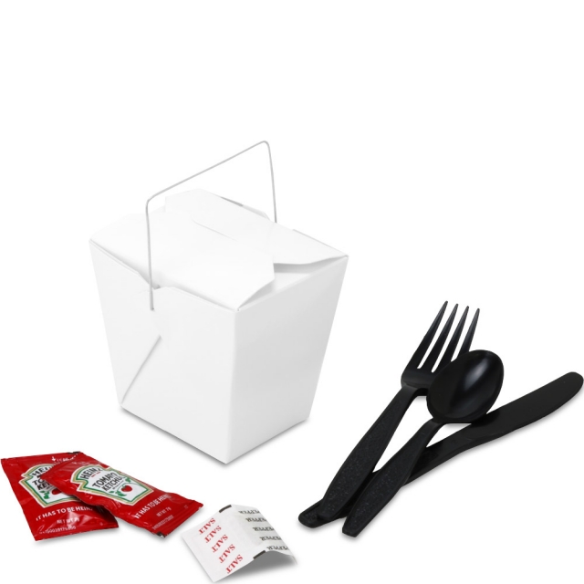 FoldPak White SMALL Chinese Take Out Boxes with Wire Handle
