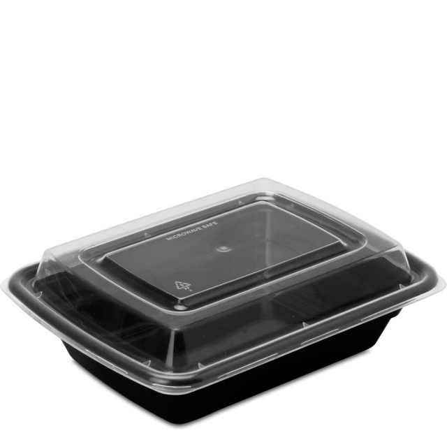 12 oz. Black Rectangular Microwaveable Food Container w. Lid