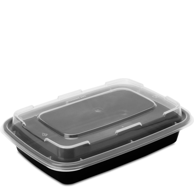 16 oz. Black Rectangular Microwaveable Food Container w. Lid