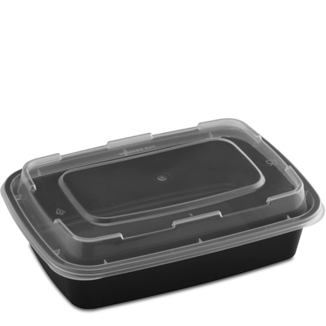24 oz. Black Rectangular Microwaveable Food Container w. Lid