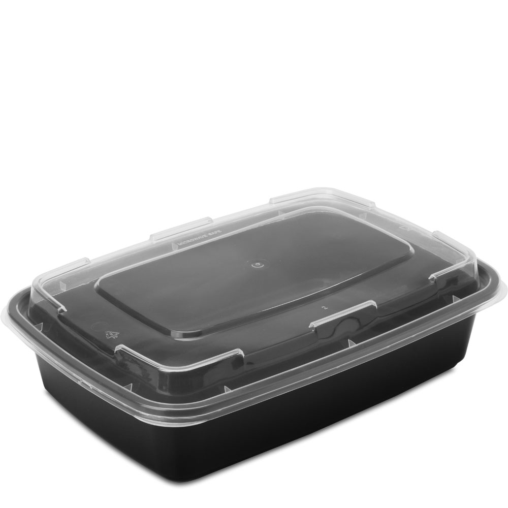 *BULK* 38oz Black Rectangular Microwavable MealPrep Containers With Clear  Lids