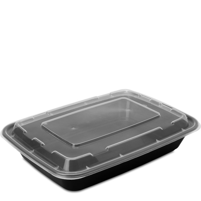 58 oz. Black Rectangular Microwaveable Food Container w. Lid
