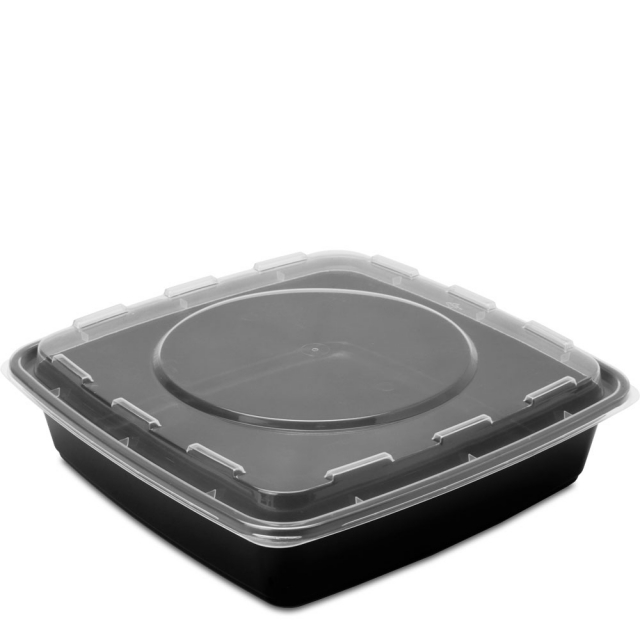 48 oz. Black Square Microwaveable Food Container w. Lid