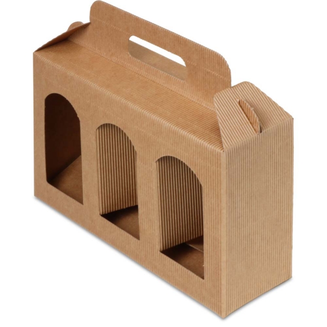 Jar Gift Box - Natural Textured Rib Tall Window 3 - Jar Carrier