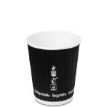 8 oz. Compostable Black Ripple Paper Coffee Cup