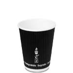 12 oz. Compostable Black Ripple Paper Coffee Cup
