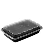 12 oz. Rectangular Plastic Food Container - Black Base/Clear Lid