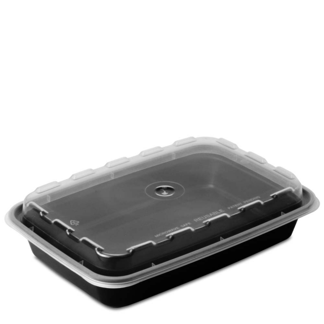 12 oz. Rectangular Plastic Food Container - Black Base/Clear Lid