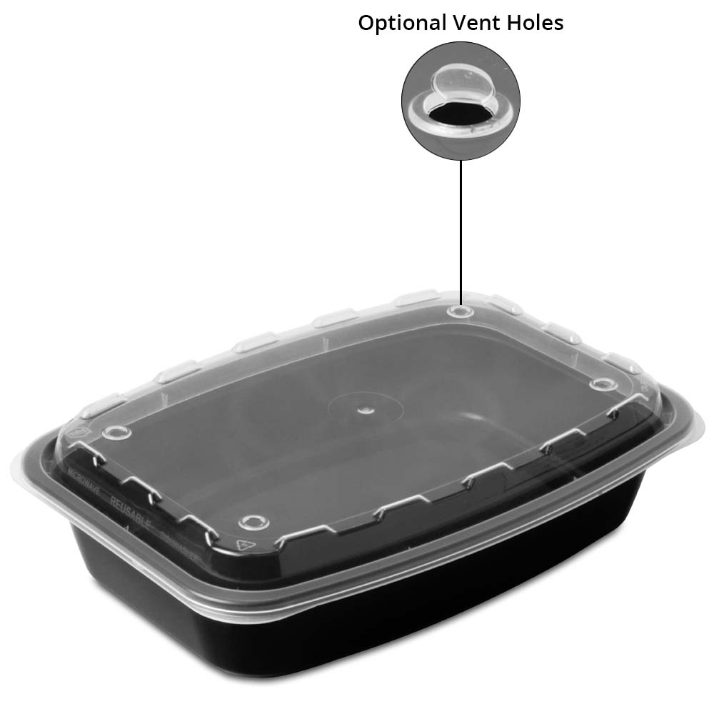 High Quality 28 oz. Rectangular Black Plastic Deli Container Set