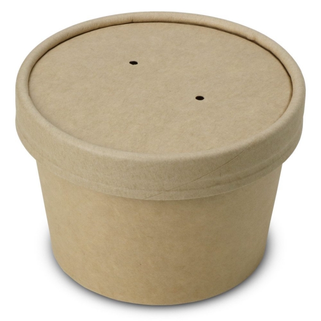 Brown Kraft Paper Soup Cup w. Vented Lids and PLA Liner - 8 oz.
