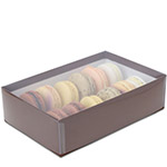 Cocoa Brown Macaron Box with Clear Lid - Holds 12