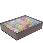 Cocoa Brown Macaron Box with Clear Lid - Holds 24
