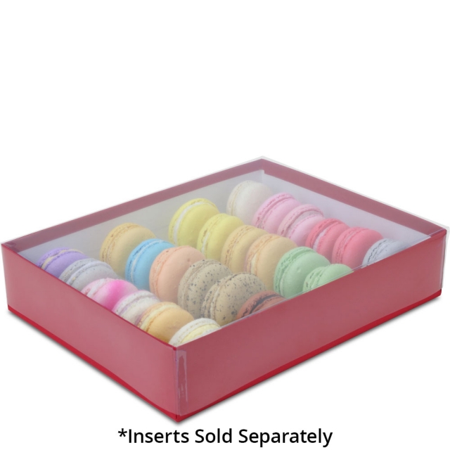Red Macaron Box with Clear Lid - Holds 24