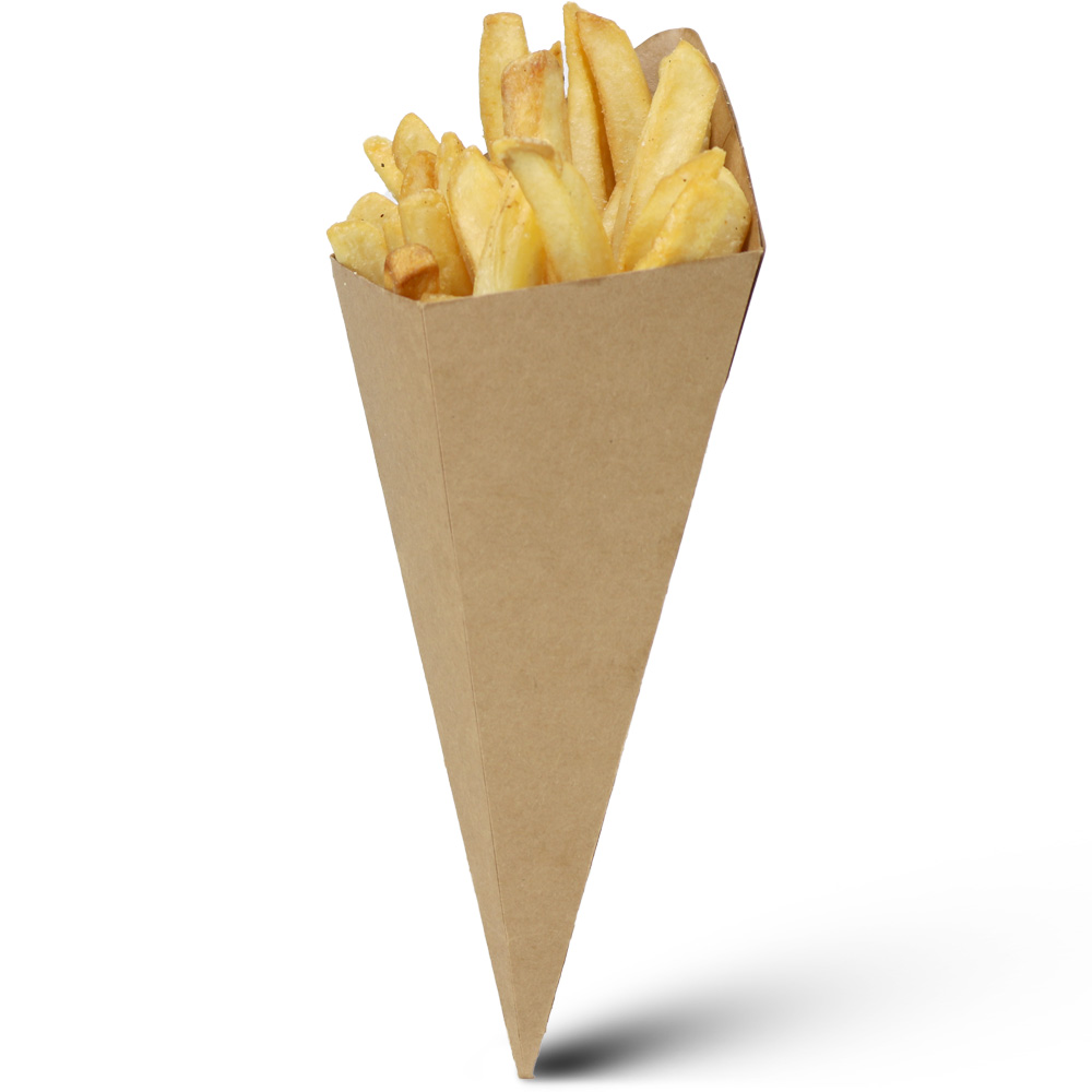 Disposable Kraft Paper French Fries Cones With Dipping Sauce Compartment