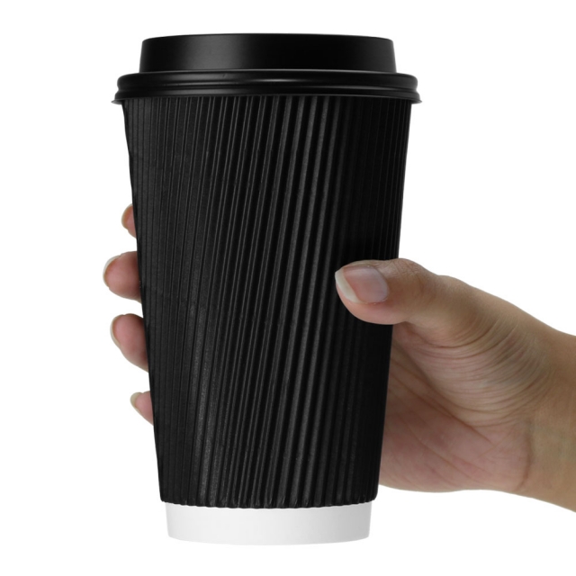 16 oz. Black Ripple-Wall Paper Coffee Cups