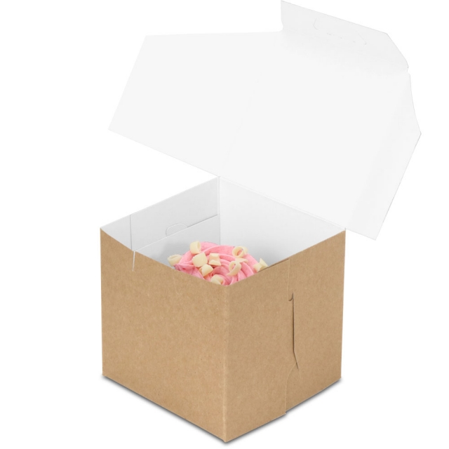 4 x 4 x 4" - Natural Brown Kraft Outside w/ White Inside Individual Cupcake Bakery Boxes