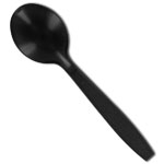 Black Disposable Plastic Poly Wrapped Soup Spoons - Heavy Weight 6"