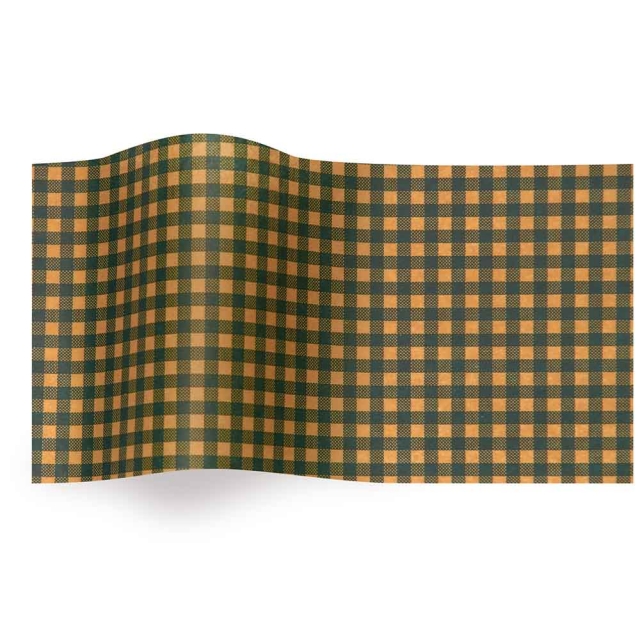 Green Gingham Kraft Tissue Paper - Pattern Retail Tissue - 20 x 30 in.