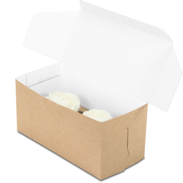 8 x 4 x 4" - Natural Brown Kraft Outside w/ White Inside Cupcake Bakery Boxes