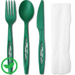 Green Compostable Heavy Weight Cutlery Kits - 6.5" (knife,fork,spoon,napkin)