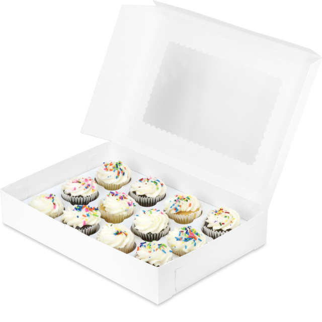 14 x 10 x 2.5" White Cupcake Bakery Boxes with Top Window