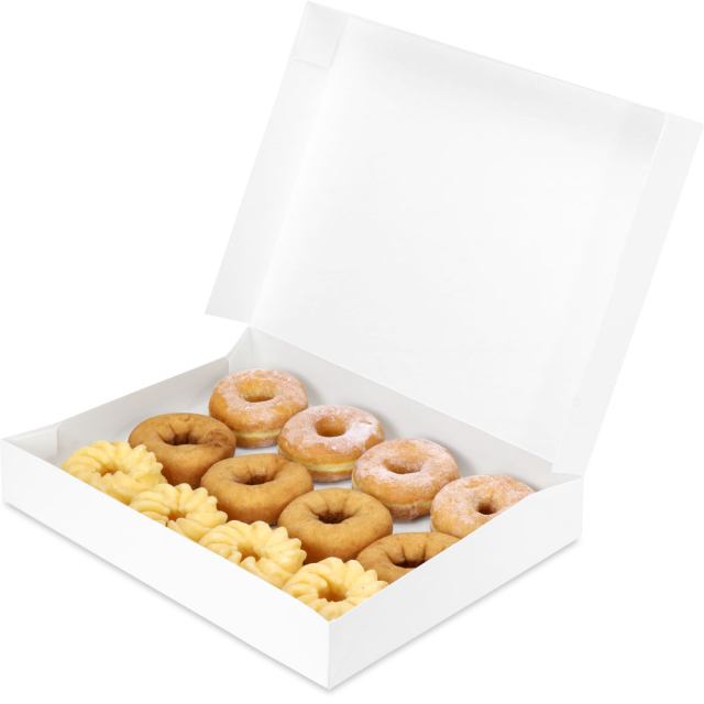 15 x 11-1/2 x 2-1/4" - Premium White Donut Bakery Box - Automatic One-Piece Design