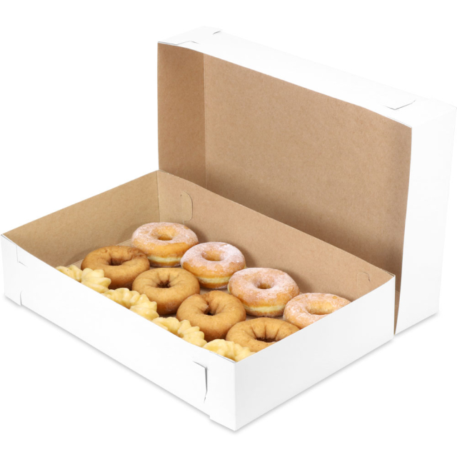 White Donut Bakery Boxes 2 Piece Lock Corner - 17 x 11 x 3.5 in.