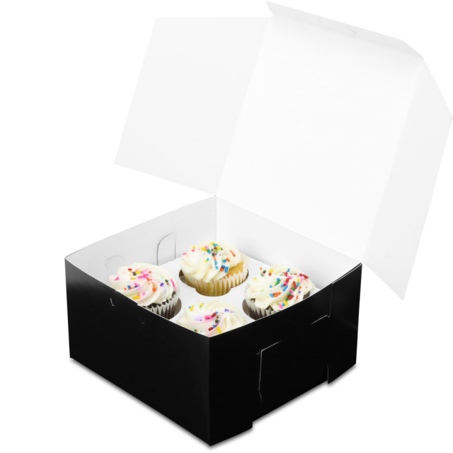 7 x 7 x 4" Black Cupcake Bakery Boxes