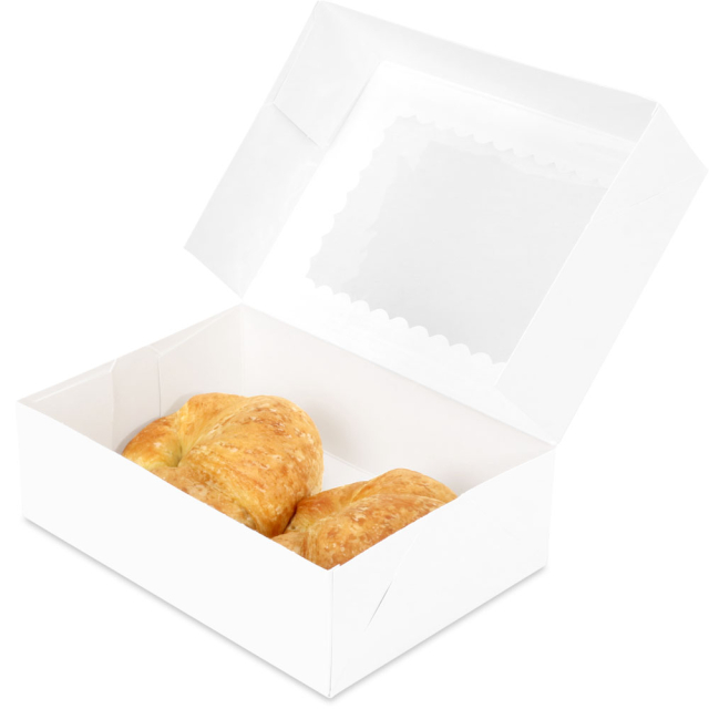 8 x 5.75 x 2.5" Premium Semi-Automatic White Bakery Boxes with Window