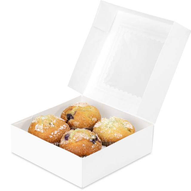 8 x 8 x 2.5" Premium Semi-Automatic White Pie / Bakery Boxes with Window