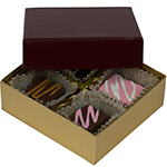 1/8 lb. Gold Base w. Burgundy Lid Two Part Rigid Candy Boxes - 3.5 x 3.25 x 1.125 in.