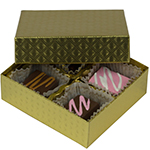 1/8 lb. Gold Diamond Two Part Rigid Candy Boxes - 3.5 x 3.25 x 1.125 in.