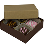 1/8 lb. Cocoa Base w. Latte Lid Two Part Rigid Candy Boxes - 3.5 x 3.25 x 1.125 in.