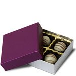 1/8 lb. Silver Silk Base with Plum Lid Two Part Rigid Candy Boxes - 3.5 x 3.25 x 1.125 in.