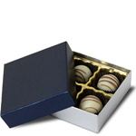 1/8 lb. Silver Silk Base with Sapphire Lid Two Part Rigid Candy Boxes - 3.5 x 3.25 x 1.125 in.